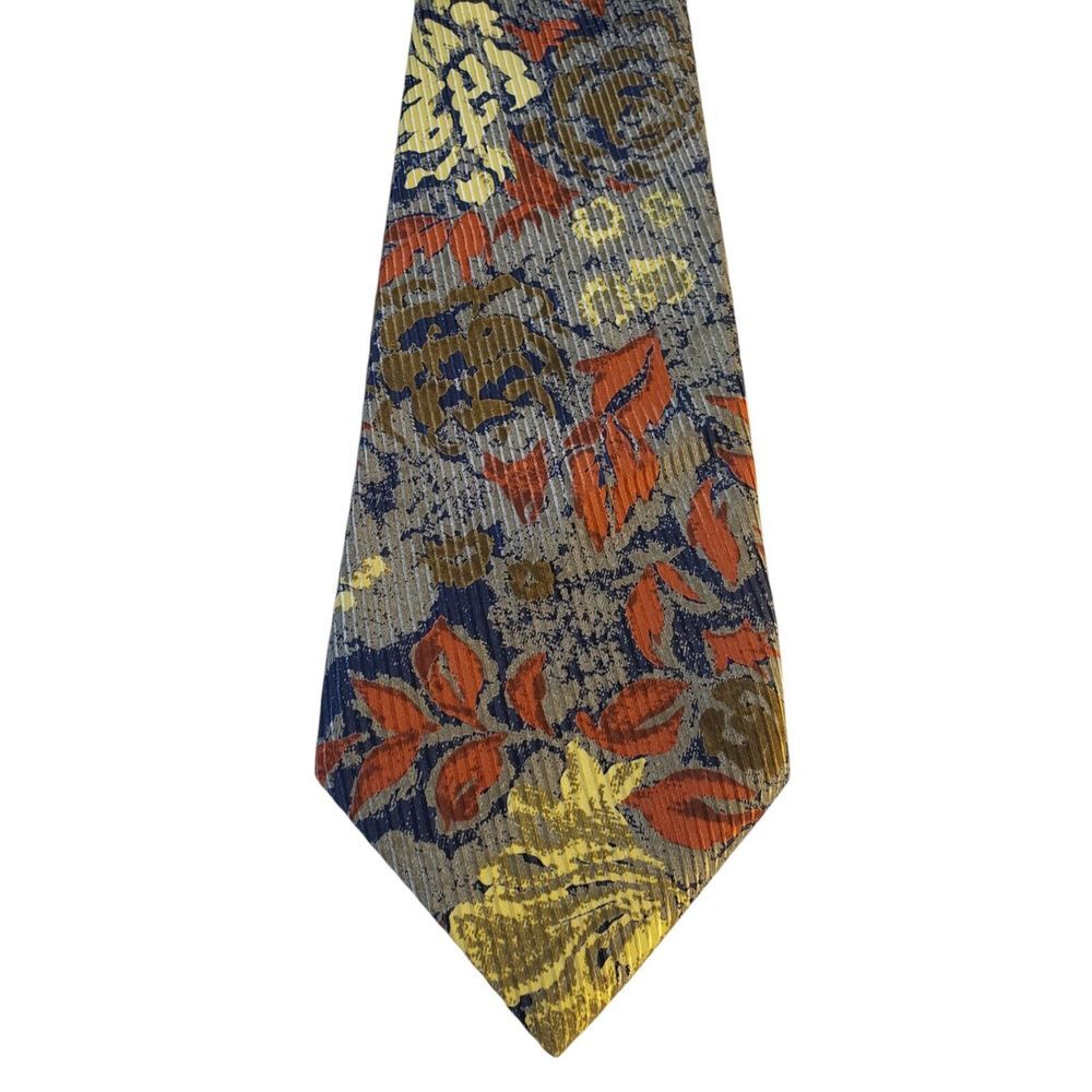 Richel Men Tie Necktie Designer Luxury Blue Brown Yellow Floral Textured Stripes